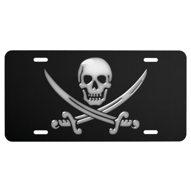 Pirate Skull & Sword Crossbones  License Plate (Front)