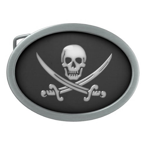 Pirate Skull  Sword Crossbones TLAPD Oval Belt Buckle