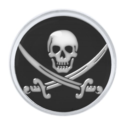 Pirate Skull  Sword Crossbones TLAPD Silver Finish Lapel Pin