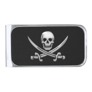 Pirate Skull & Sword Crossbones (TLAPD) Silver Finish Money Clip
