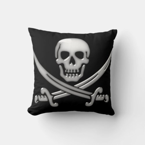 Pirate Skull  Sword Crossbones TLAPD Throw Pillow