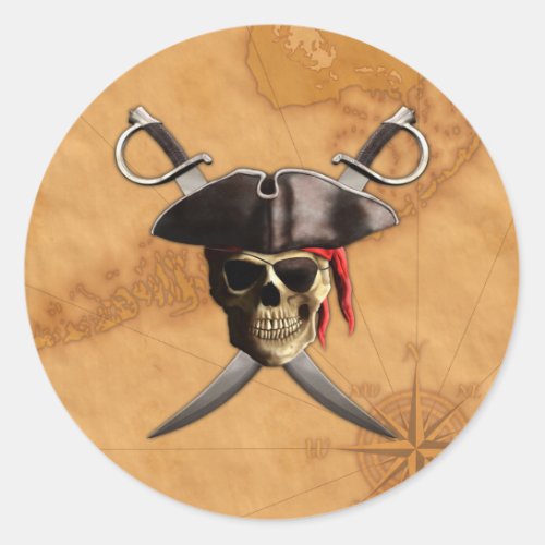 Pirate Skull Swords And Map Classic Round Sticker
