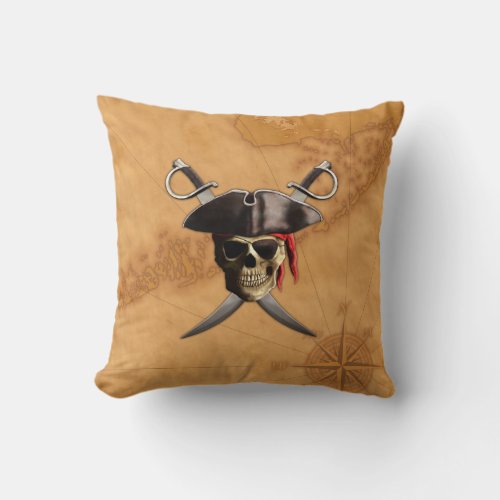 Pirate Skull Swords And Map Throw Pillow