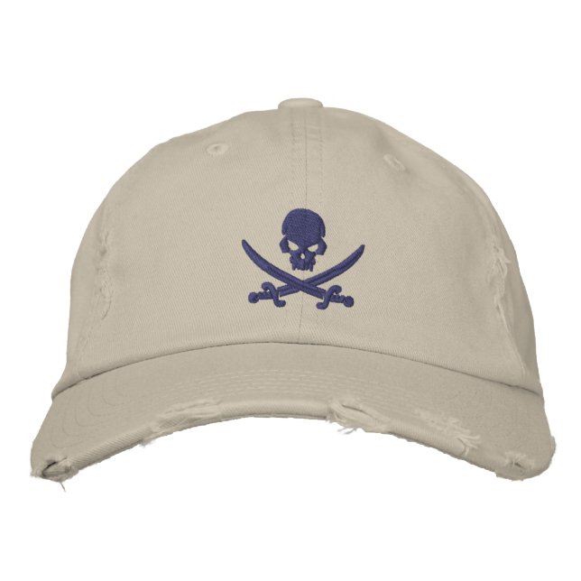 Pirate Skull Swords Embroidered Baseball Hat (Front)