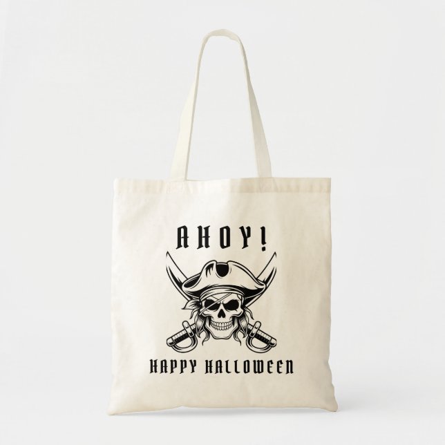 Pirate Skull Trick Or Treat Happy Halloween Tote Bag (Front)