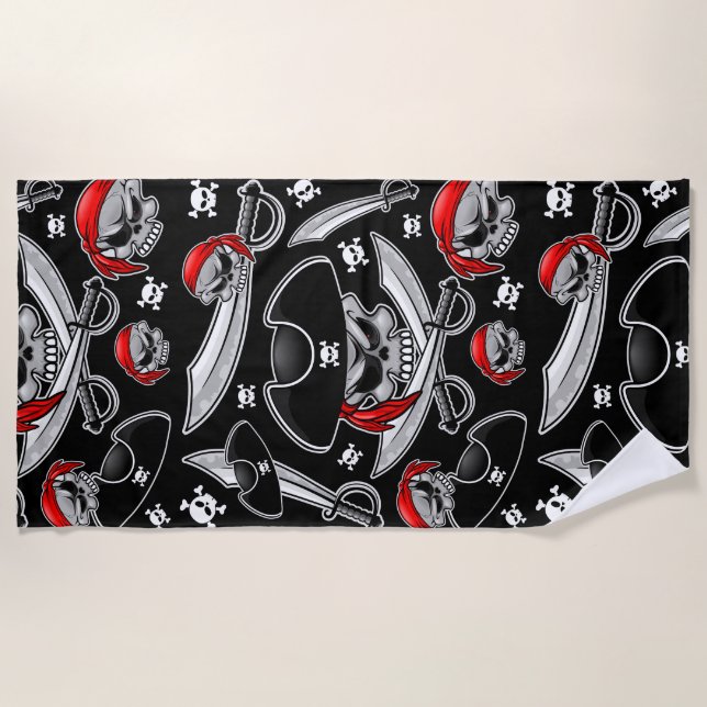 Pirate Skull with Crossed Sabres Beach Towel (Front)