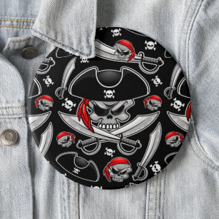 Pirate Skull with Crossed Sabres Button