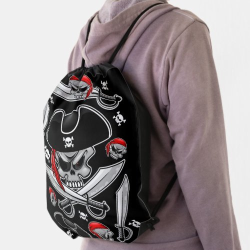 Pirate Skull with Crossed Sabres Drawstring Bag