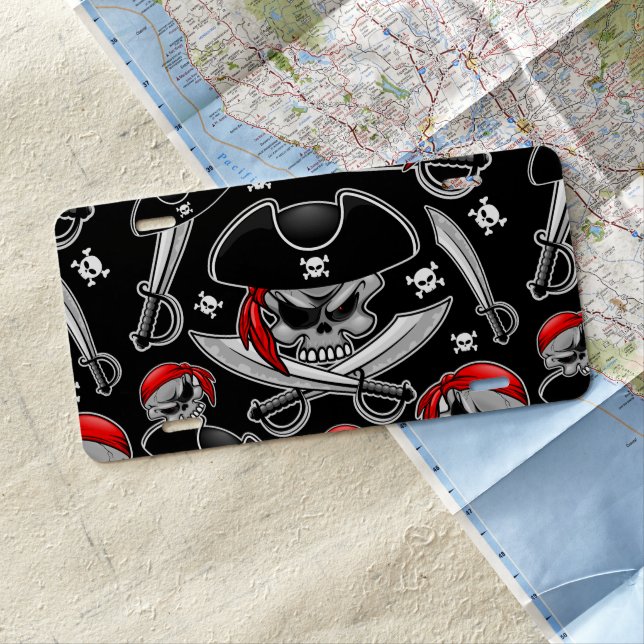 Pirate Skull with Crossed Sabres License Plate (In Situ)