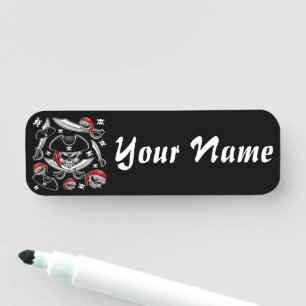 Pirate Skull with Crossed Sabres Name Tag