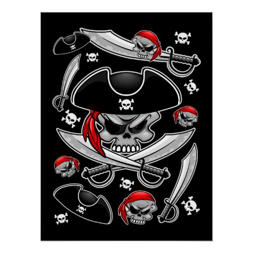 Pirate Skull with Crossed Sabres Poster