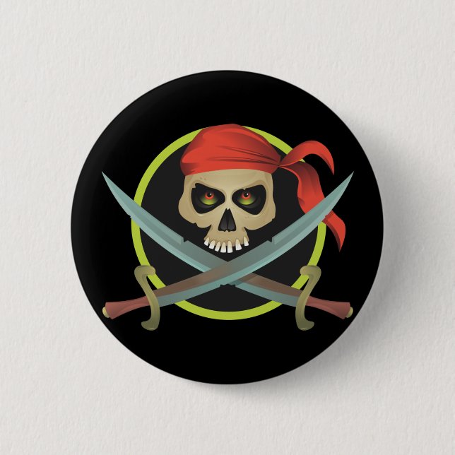 Pirate Skull with Crossed Swords Pinback Button (Front)