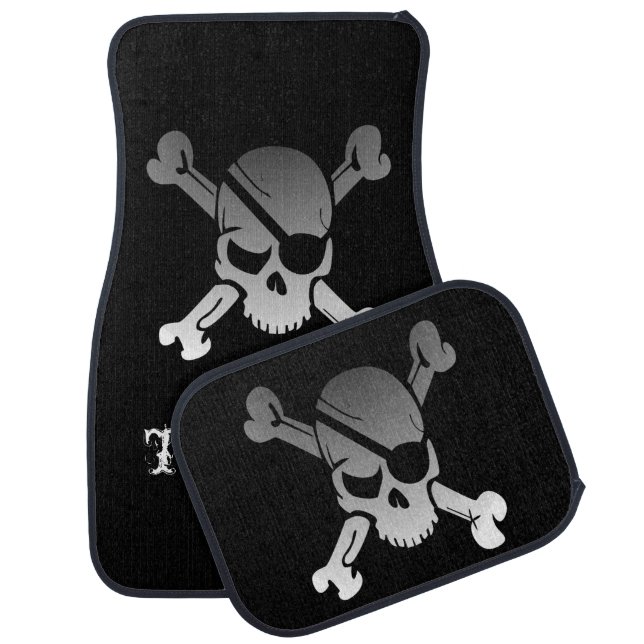 Pirate Skull With Eye Patch Personalized Car Floor Mat (Set)