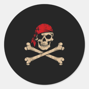 Pirate skull with red bandana skeleton halloween classic round sticker