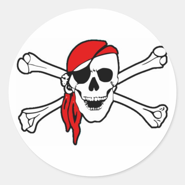 Pirate Skull with Red Scarf Classic Round Sticker (Front)