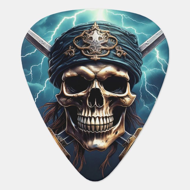 Pirate Skull with Swords Groverallman Guitar Pick (Front)