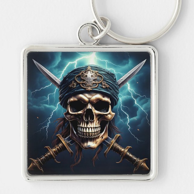 Pirate Skull with Swords Keychain (Front)