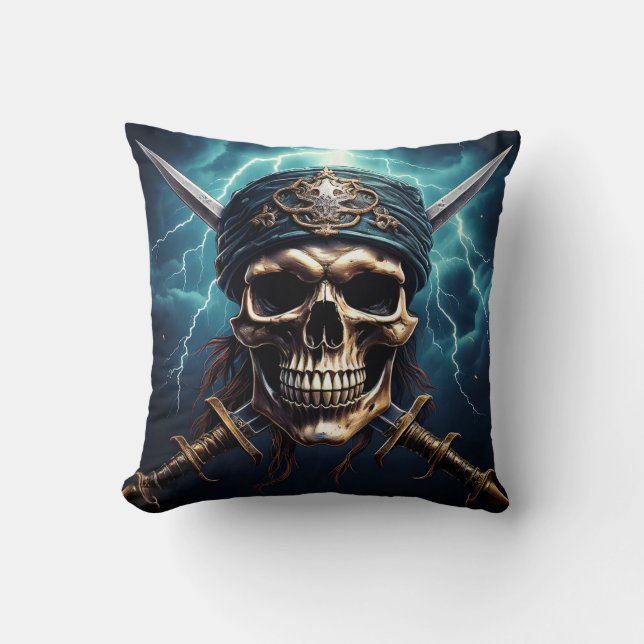 Pirate Skull with Swords Throw Pillow (Front)