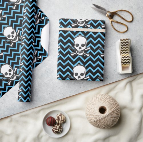 Pirate skull zigzag pattern birthday party wrapping paper