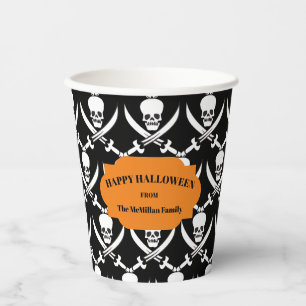 Pirate Skulls and Bones Happy Halloween Paper Cups