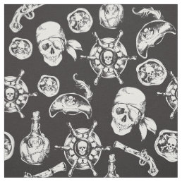 Pirate skulls black white pattern  fabric