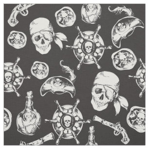 Pirate skulls black white pattern fabric