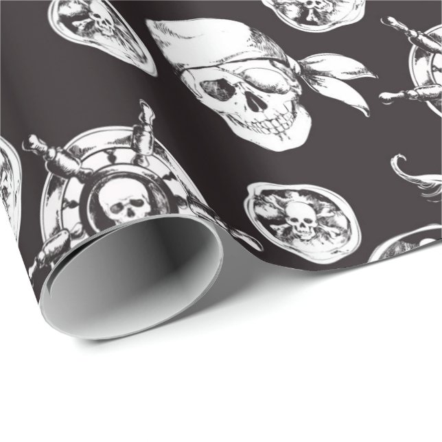 Pirate skulls black white pattern wrapping paper (Roll Corner)