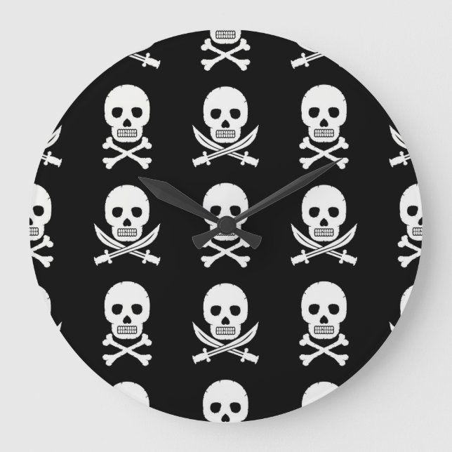 Pirate Skulls Crossbones Seamless Pattern Large Clock (Front)