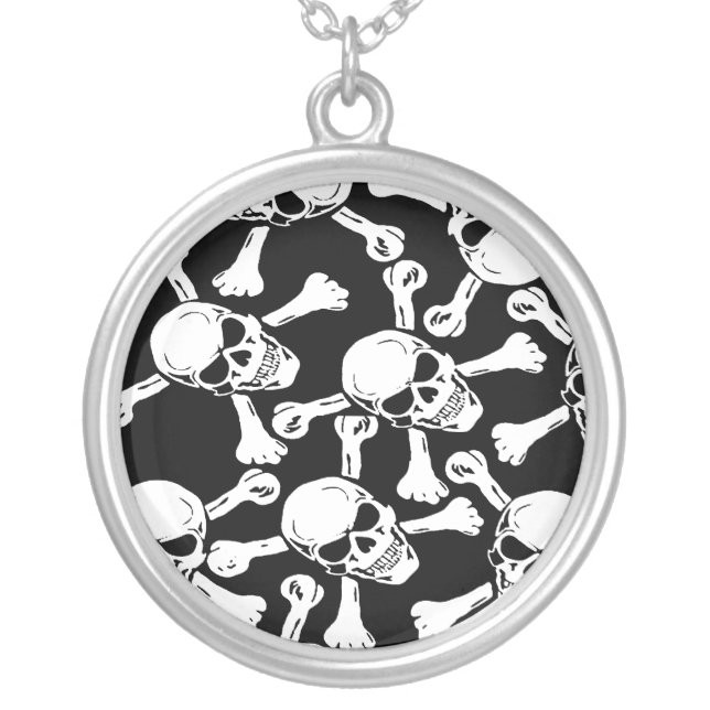 Pirate Skulls Crossbones Sterling Silver Necklace (Front)