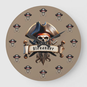 Pirate Skulls Personalize Large Clock