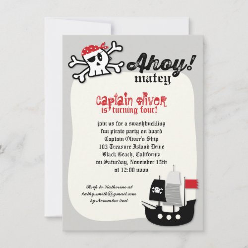 Pirate Skulls  Ship Kids Birthday Party Invite