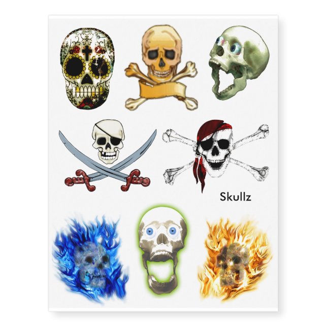 Pirate Skulls & Sugar Skulls Fun Tattoos (Front)