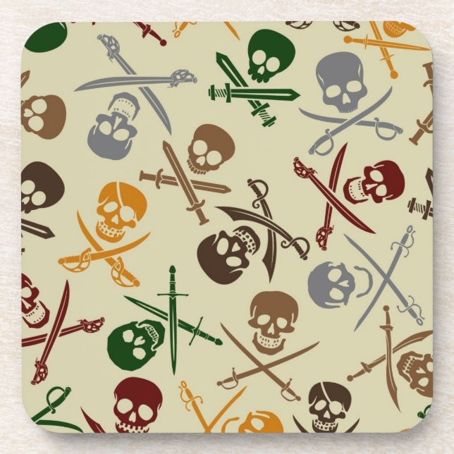 Pirate Skulls with Crossed Swords Beverage Coaster (Front)