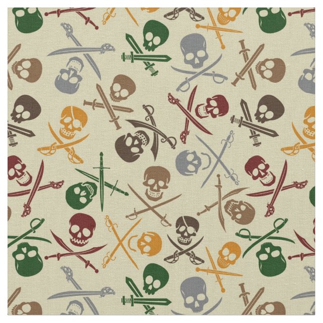 Pirate Skulls with Crossed Swords Fabric (Close Up)