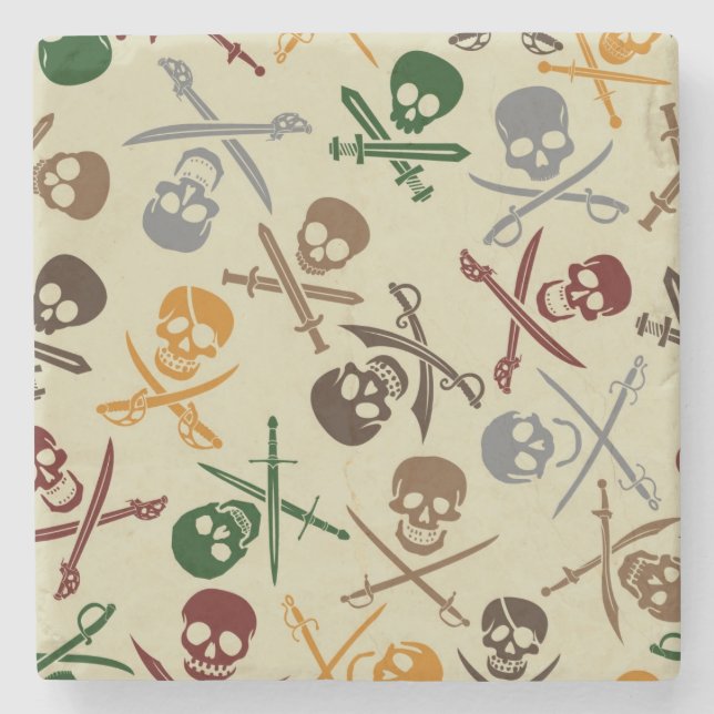 Pirate Skulls with Crossed Swords Stone Coaster (Front)