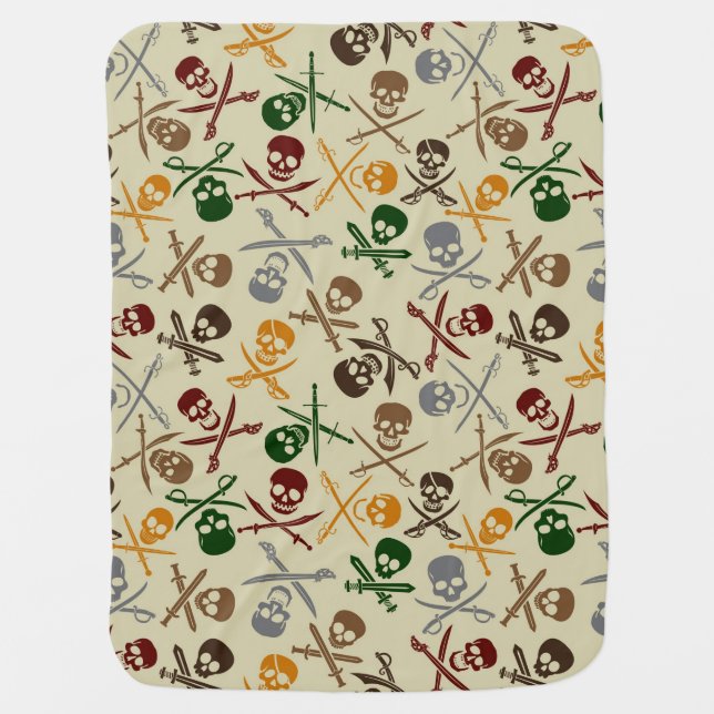 Pirate Skulls with Crossed Swords Swaddle Blanket (Front)