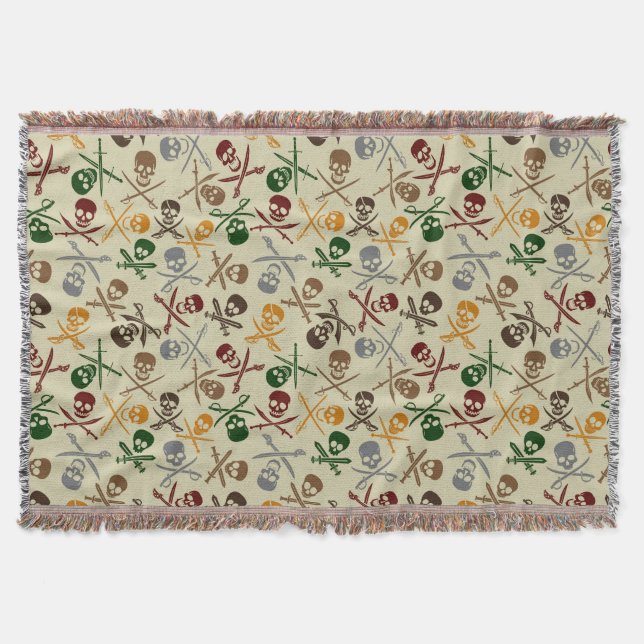 Pirate Skulls with Crossed Swords Throw Blanket (Front)