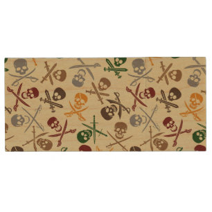 Pirate Skulls with Crossed Swords Wood USB Flash Drive