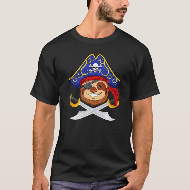 Pirate Sloth Jolly Roger Halloween Costume Day Boy T-Shirt (Front)