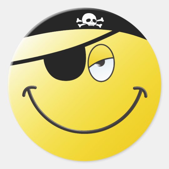 Pirate Smiley Face Classic Round Sticker