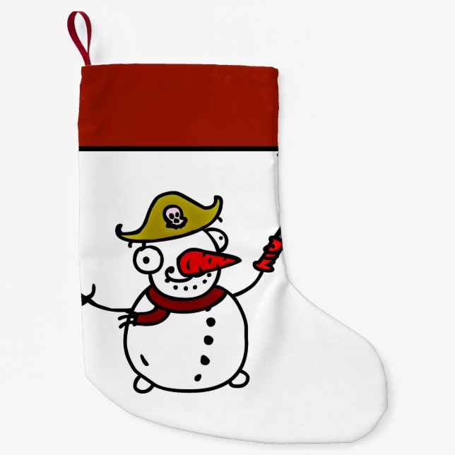 pirate snowman merry Christmas Small Christmas Stocking (Front)