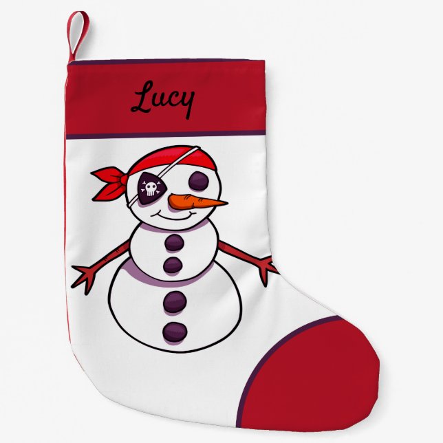 pirate snowman merry Christmas Small Christmas Stocking (Front)