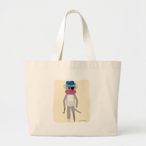 Pirate Sock Monkey Fun Cool Cartoon Character Large Tote Bag