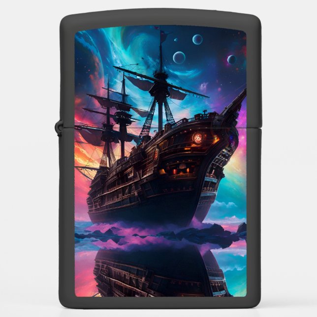 Pirate Space Ship Nebula and Moons  Zippo Lighter (Front)