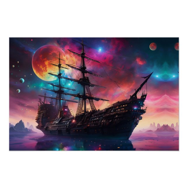 Pirate SpaceShip Lands on Another Planet Poster (Front)