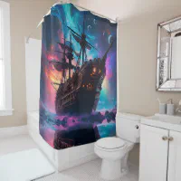 Pirate SpaceShip Lands on Another Planet Shower Curtain