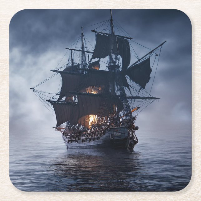 Pirate Spanish Galleon Ship  Square Paper Coaster (Front)