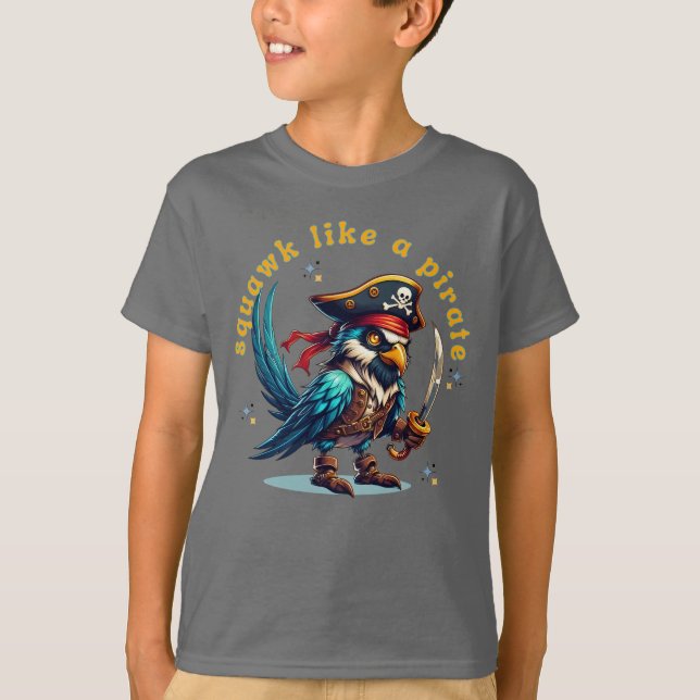 Pirate Sparrow Squawk Funny Talk Like a Pirate T-Shirt (Front)