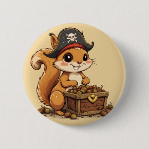 Pirate Squirrel with Acorn Treasure Funny Cute Kid Button