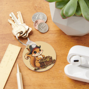 Pirate Squirrel with Acorn Treasure Funny Cute Kid Keychain